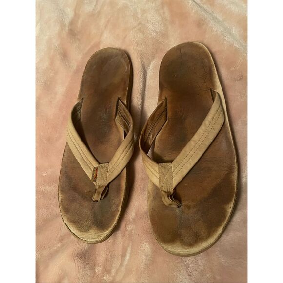 Men’s Rainbow Leather Flip Flops Sz 12 - Picture 1 of 7